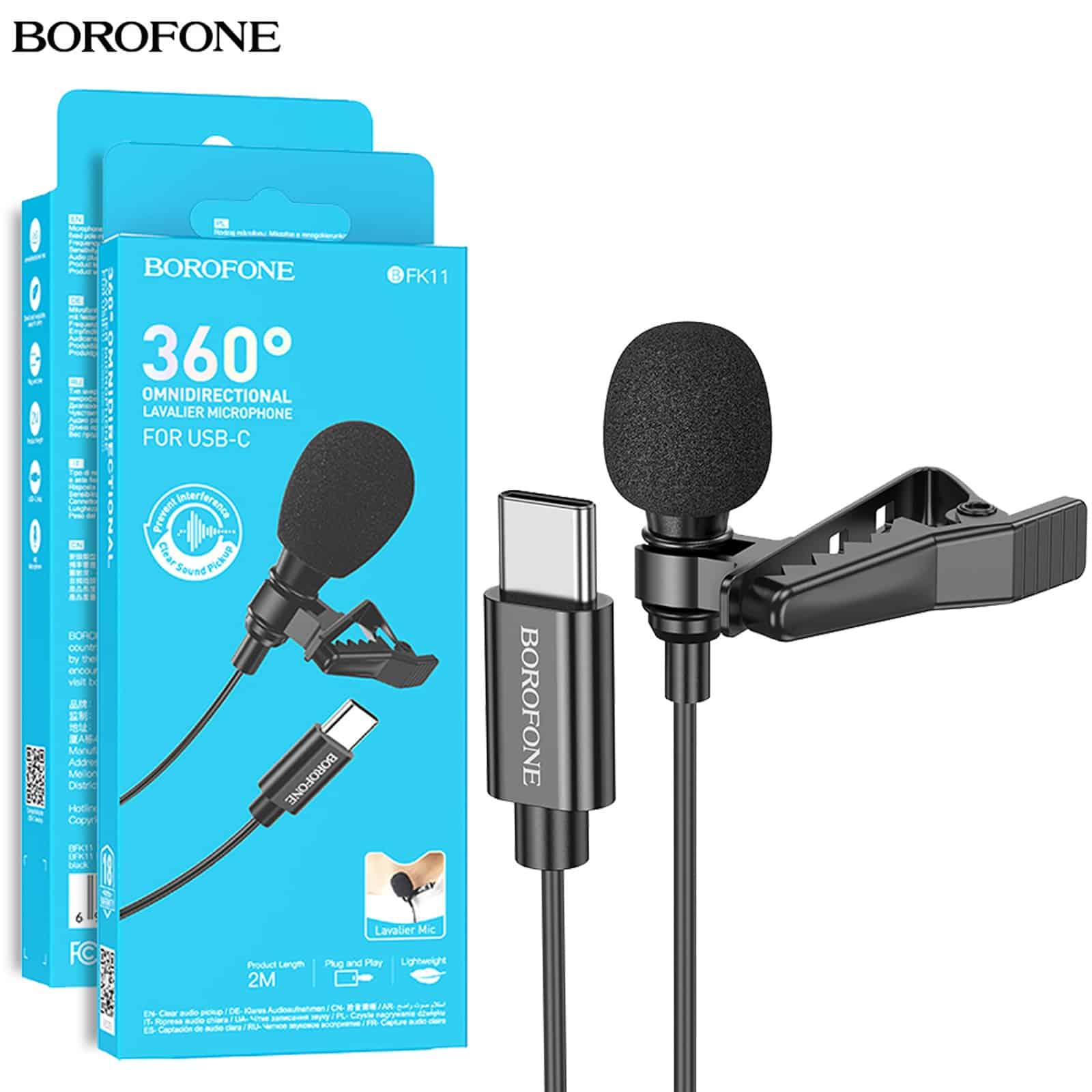 Borofone BFK11 Elegant Lavalier Clip On Microphone With USB Type C Connector Borofone BFK11 Elegant Lavalier Clip On Microphone With USB Type C Connector